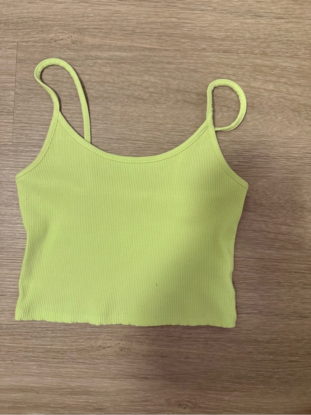 American Eagle Outfitters Neon Lime Ribbed Spaghetti Strap Crop Top